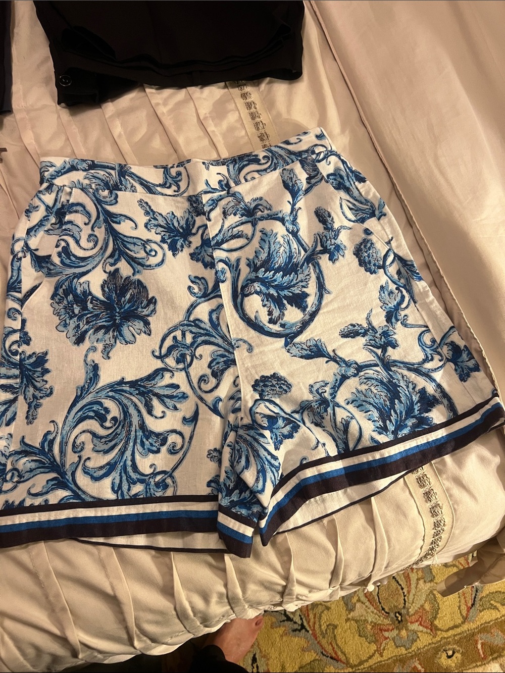 LOFT White Shorts with Blue Floral Scroll Print
